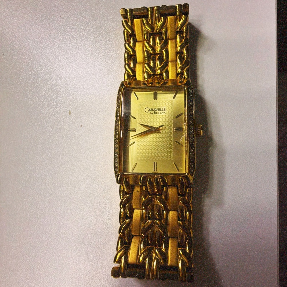 Caravelle Gold Watch W/ Diamond Accents